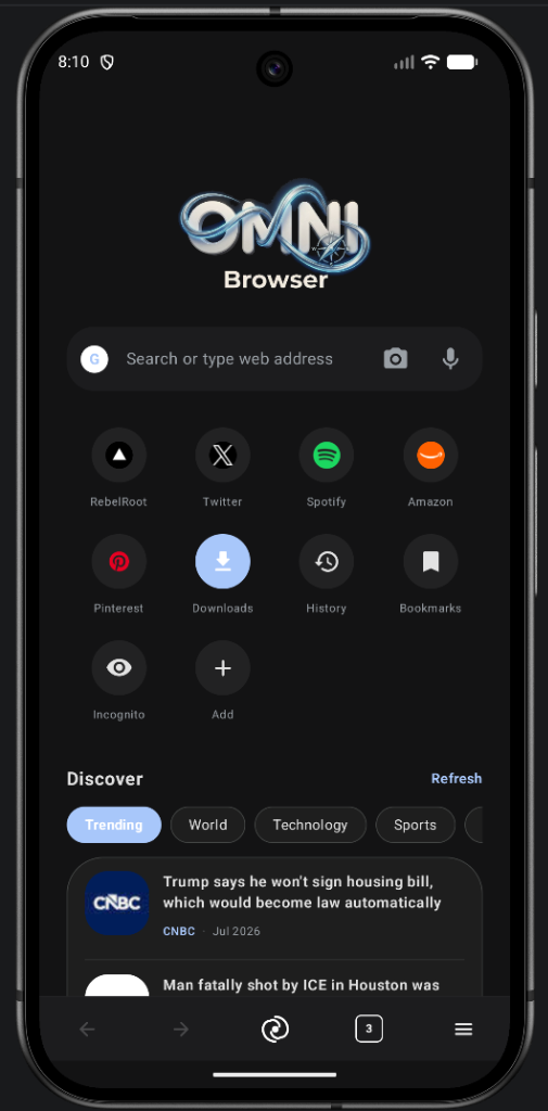 Omni Browser Home Screen