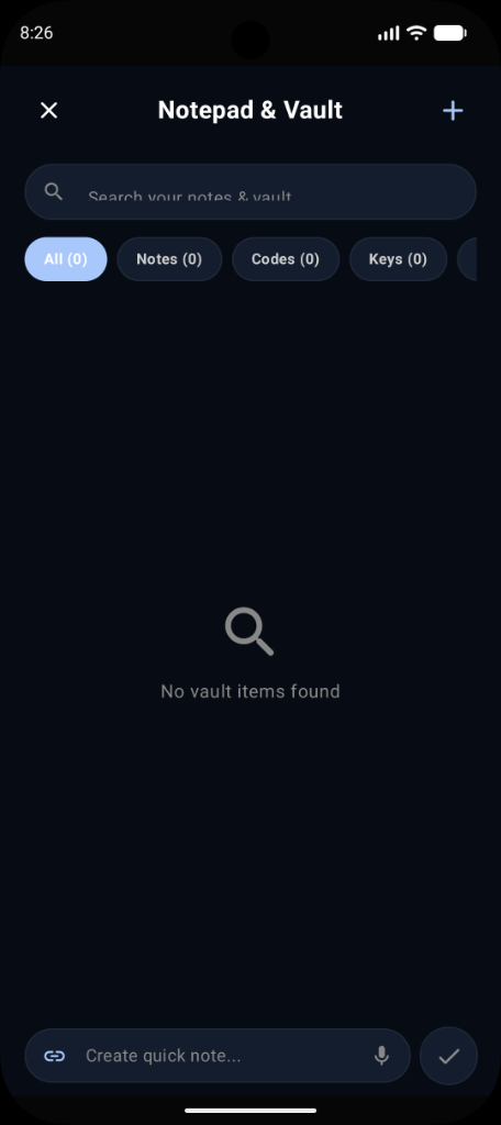 Notepad and Vault Feature